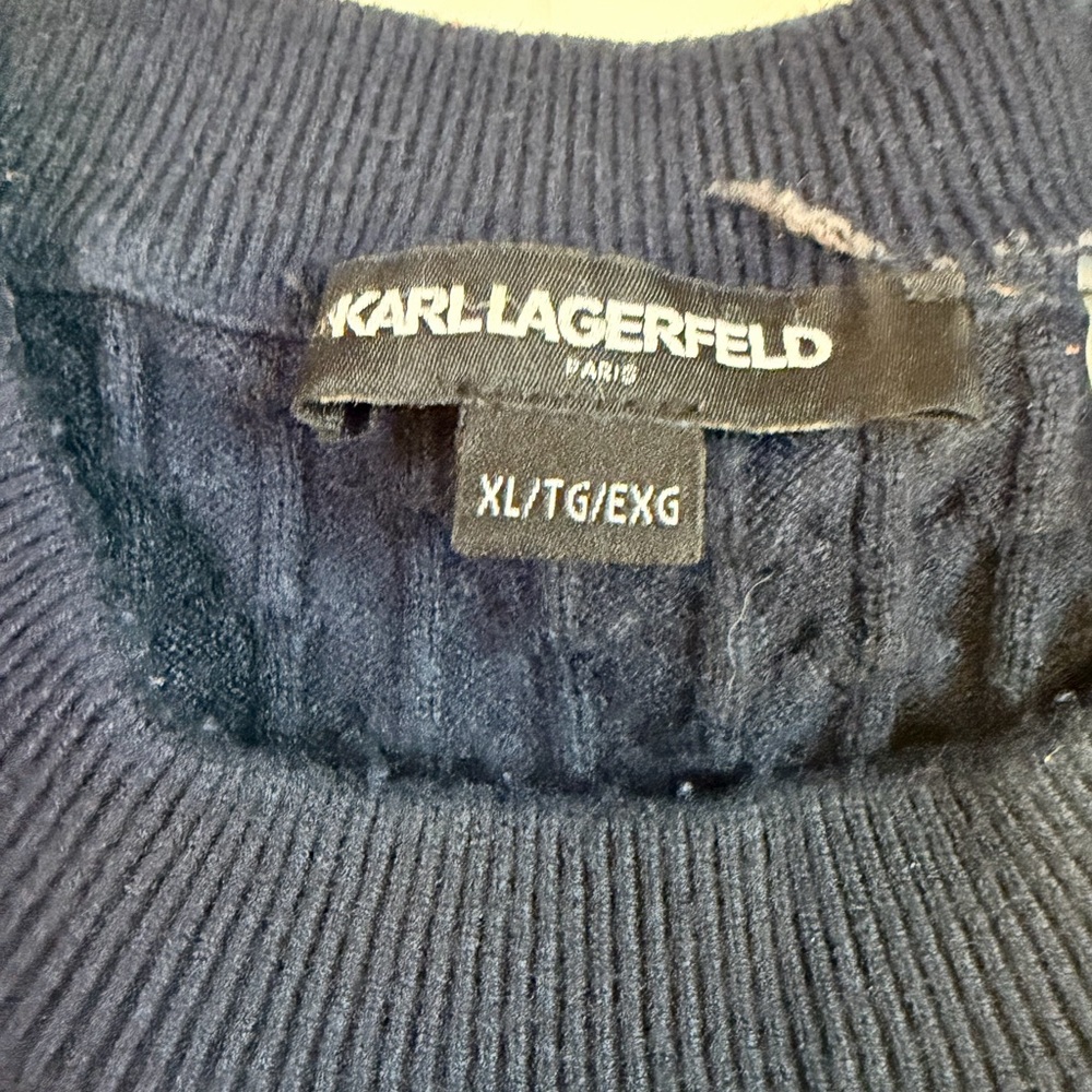 Karl Lagerfeld Men's Cable Knit Crewneck Sweater -‎ Navy Blue size XL - Picture 2 of 4